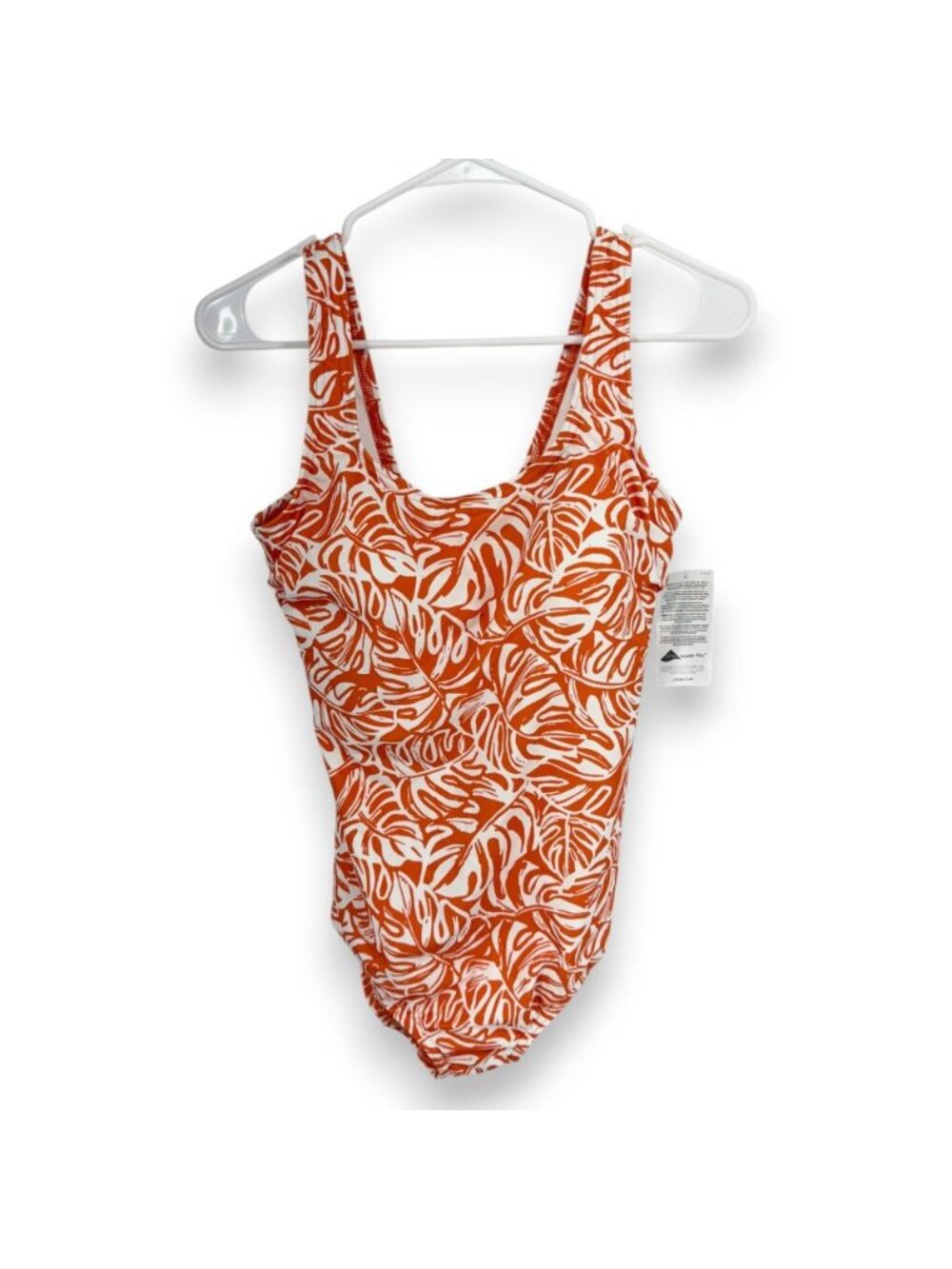 Lands End Women 14 One Piece Swimsuit Orange Floral Palm Leaf Beach Pool Travel